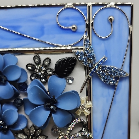 Blue Floral Stained Glass Frame Jewerly Art Picture - Picture 3 of 9